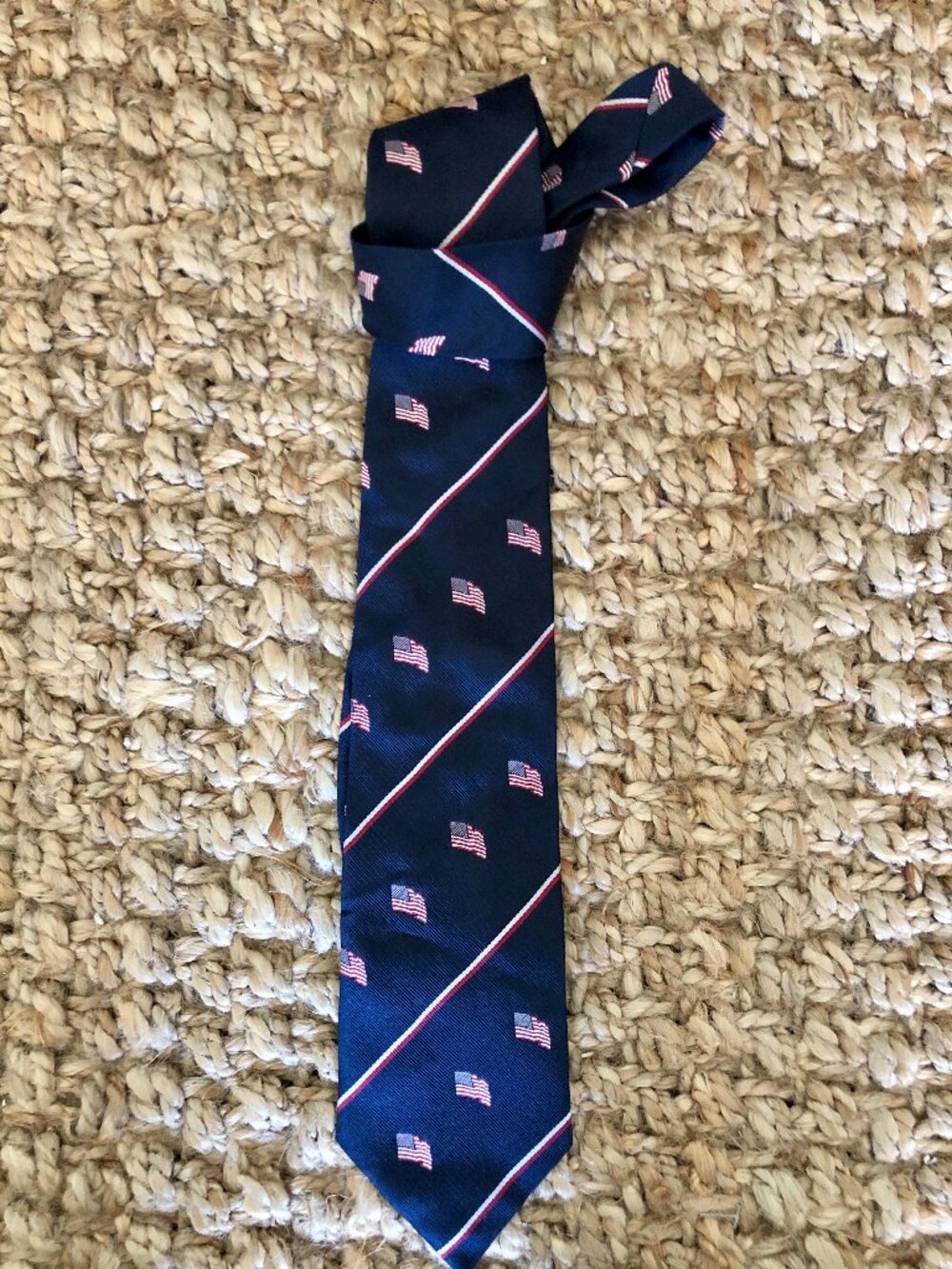 Paul Fredrick 100% Italian Silk, Hand Tailored, Patriotic with American Flags
